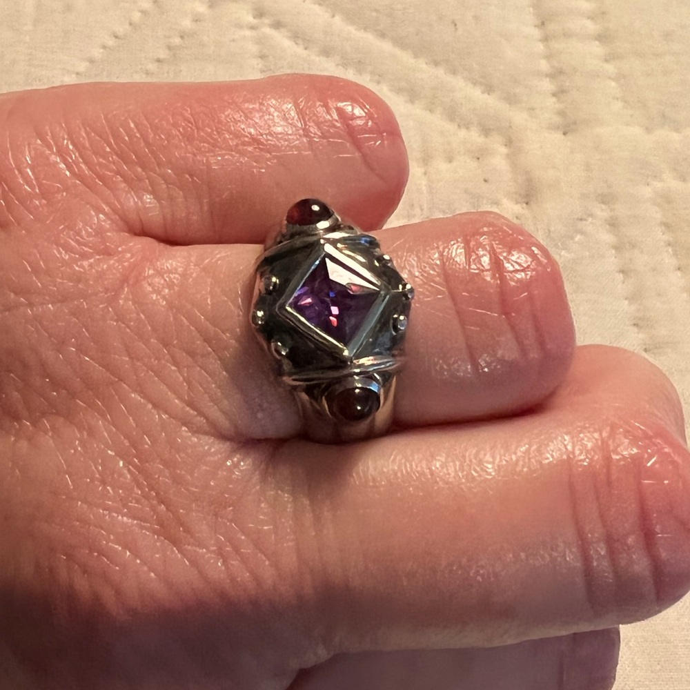 SS 925 stamped amethyst and garnet ring